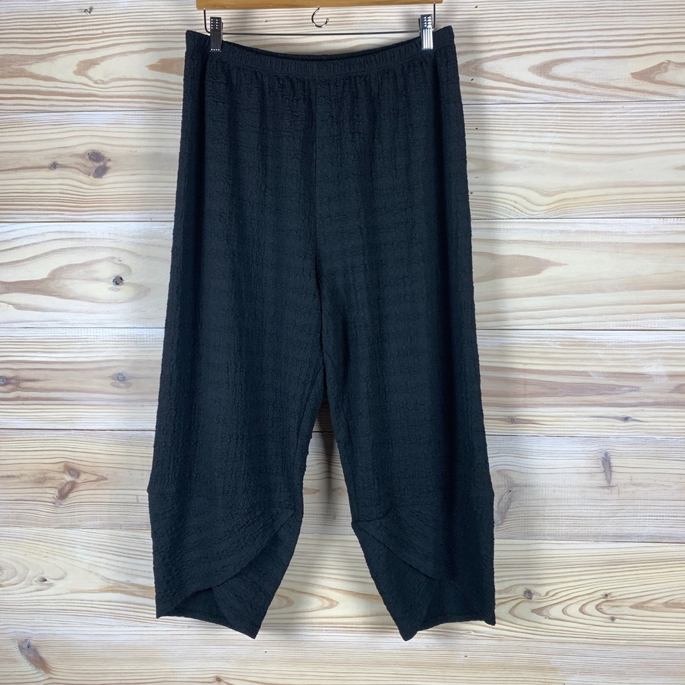 Inoah Pants Womens XL Black Lagenlook Textured Crinkle Tulip Hem